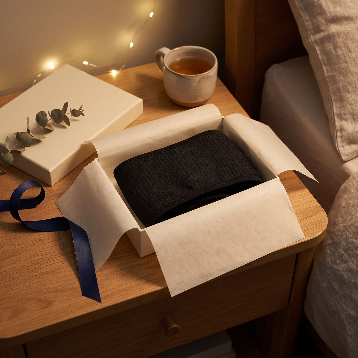 Lullwave Band in an open gift box on a nightstand